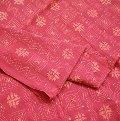 Indian Vintage Pink Dupatta Long Stole Pure Cotton Hand Embroidered Kantha Indian Scarves Veil Scarf Wrap