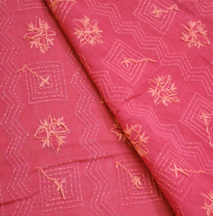 Indian Vintage Pink Dupatta Long Stole Pure Cotton Hand Embroidered Kantha Indian Scarves Veil Scarf Wrap