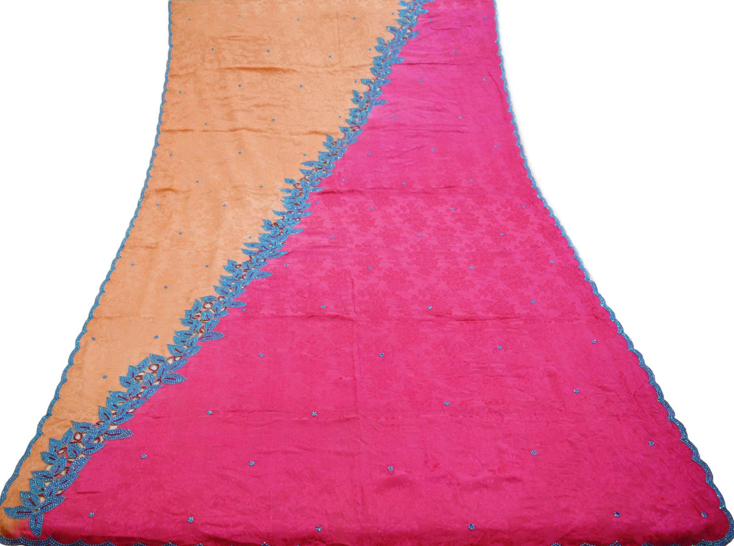 Indian Vintage Pink & Peach Dupatta Pure Silk Long Stole Hand Embroidered Scarves Floral Design Stole Veil Wrap Sequins