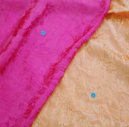 Indian Vintage Pink & Peach Dupatta Pure Silk Long Stole Hand Embroidered Scarves Floral Design Stole Veil Wrap Sequins