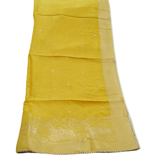 Indian Vintage Mustard Dupatta Long Stole Pure silk Woven Brocade Indian Scarves Veil Scarf Wrap Hippie Boho Soft Floral