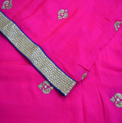 Indian Vintage Pink Heavy Green Dupatta Pure Silk Long Stole Hand Embroidered Scarves Zardozi Sequins