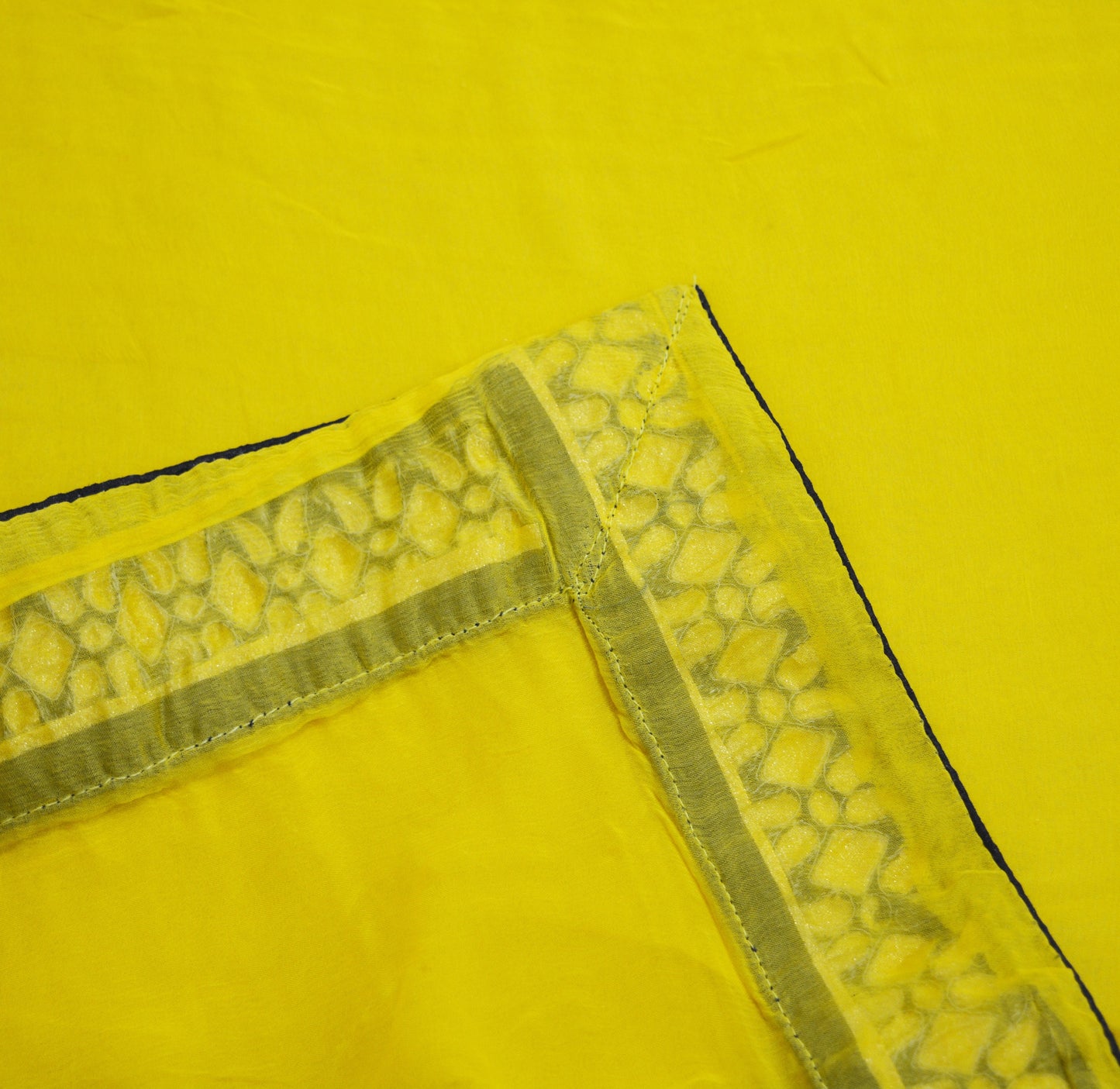 Indian Vintage Yellow Dupatta Blend Chiffon Long Stole Embroidered Scarves Floral Design Stole Veil Wrap