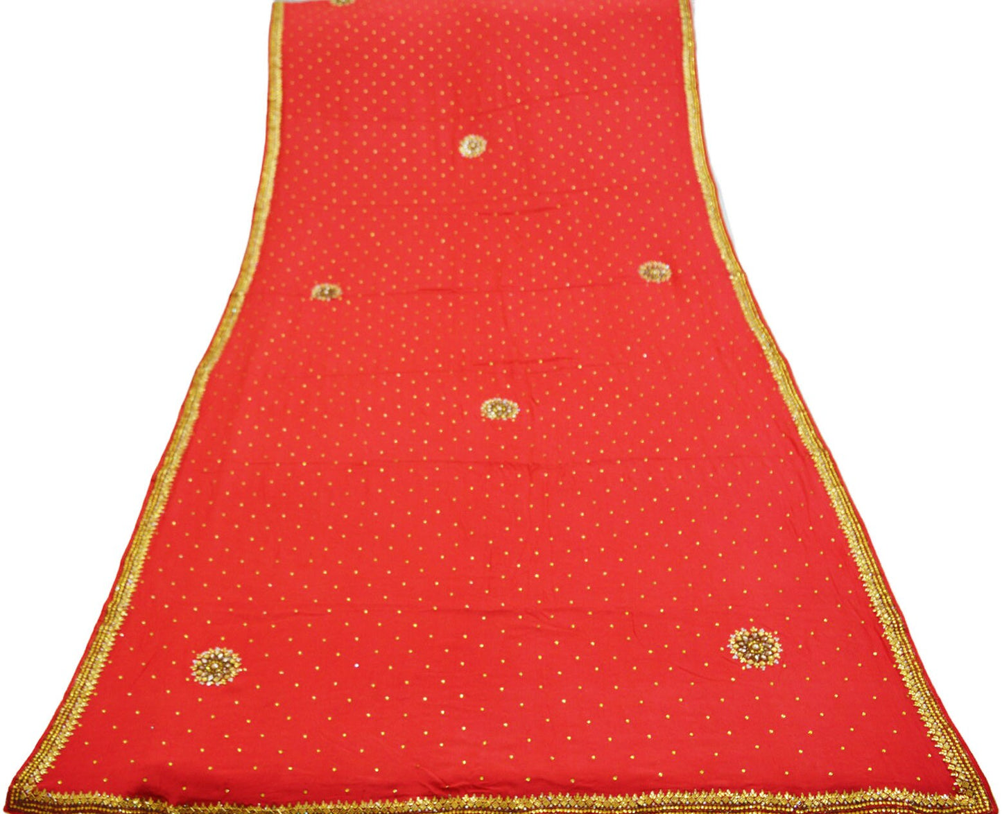 Indian Vintage Heavy Red Dupatta Pure Silk Long Stole Hand Embroidered Scarves Glass Beaded Zari Stole