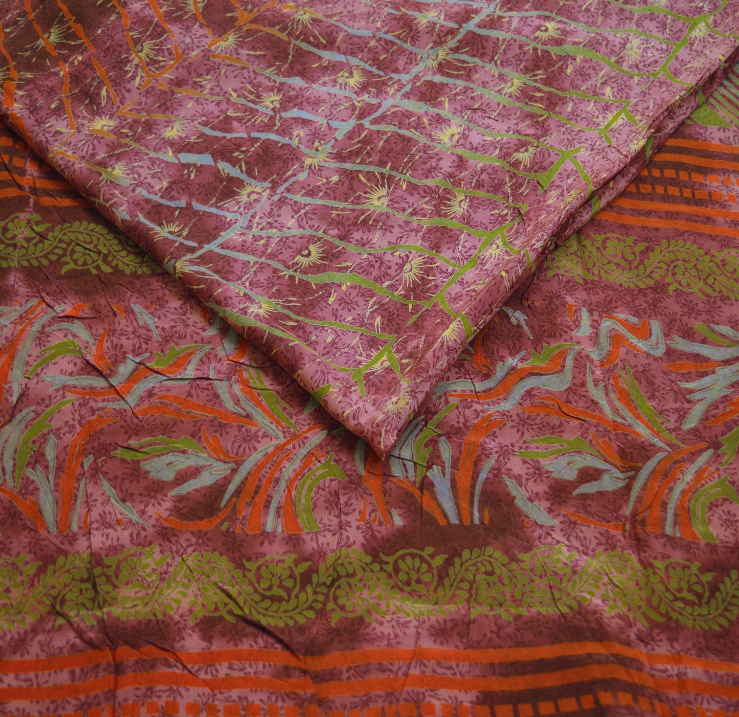 Indian Vintage  Sari Pure Crepe Silk Tie-Dye Printed Saree 5yard Sewing Ethnic Wrap