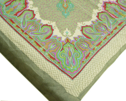 Indian Vintage Sari Ivory & Green Pure Crepe Silk Printed Saree 5yard Sewing Floral Soft Craft Fabric Wrap