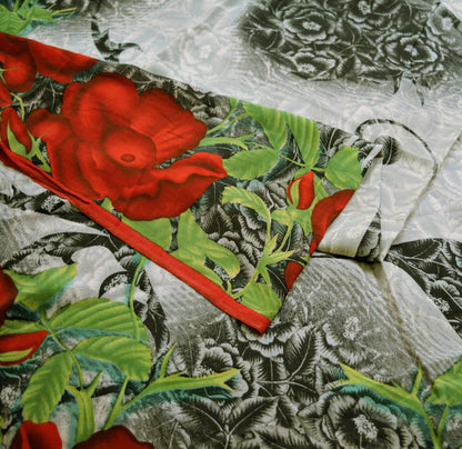 Indian Vintage Sari Gray Pure Crepe Silk Digital Printed Saree 5yard Sewing Paisley Soft Craft Fabric