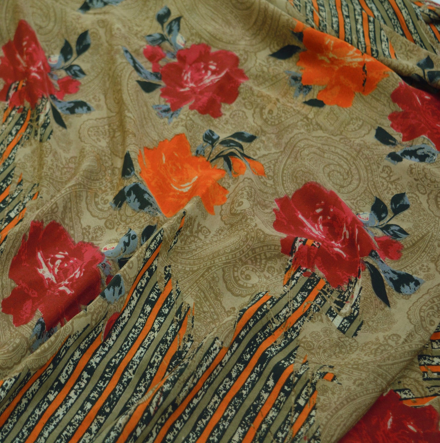 Indian Vintage Sari Brown Pure Crepe Silk Printed Saree 5yard Sewing Floral Soft Craft Fabric Wrap