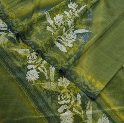 Indian Vintage Sari Green Pure Crepe Silk Printed Saree  5yard Sewing Floral Soft Craft Fabric Ethnic Wrap