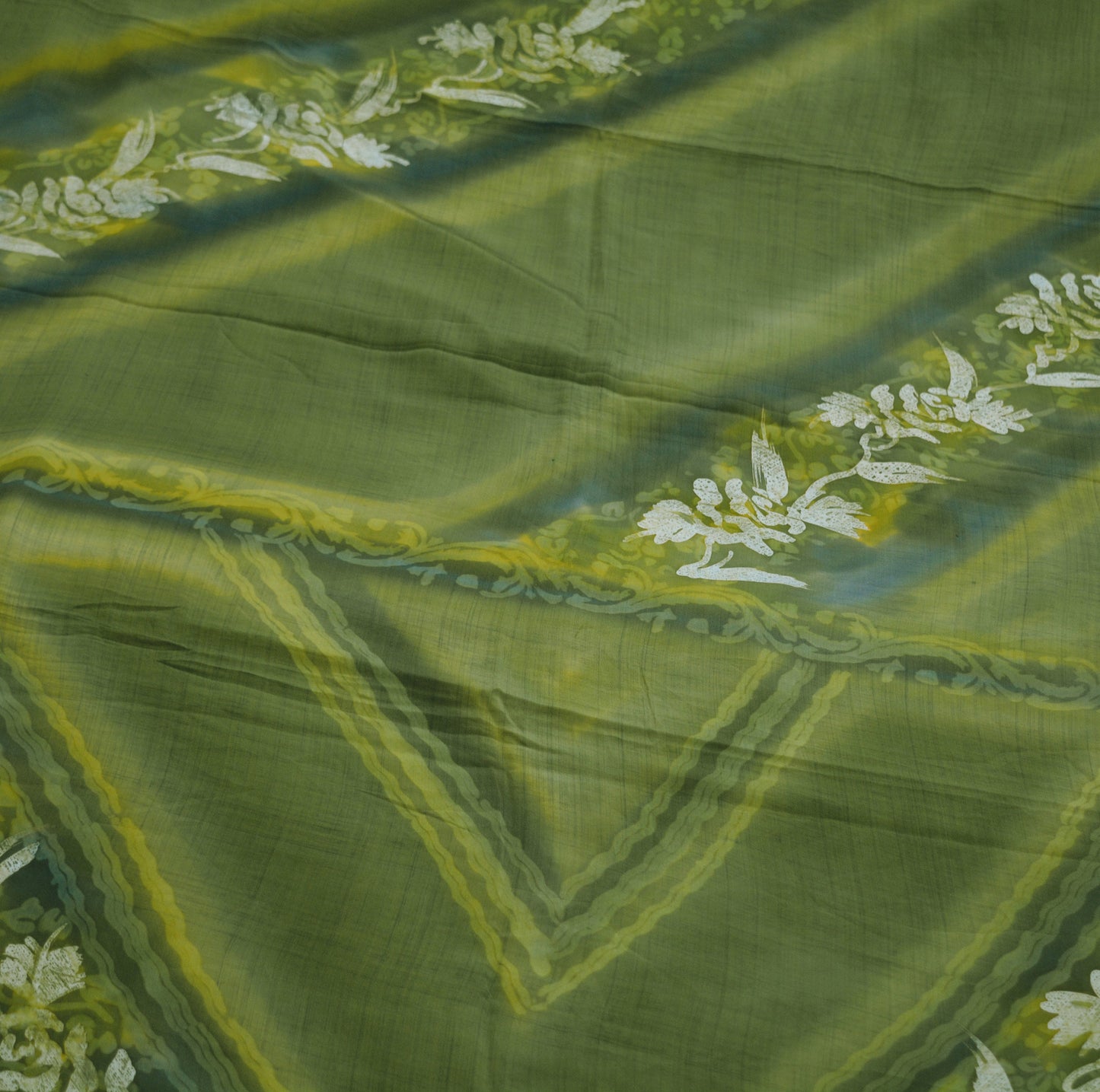 Indian Vintage Sari Green Pure Crepe Silk Printed Saree  5yard Sewing Floral Soft Craft Fabric Ethnic Wrap