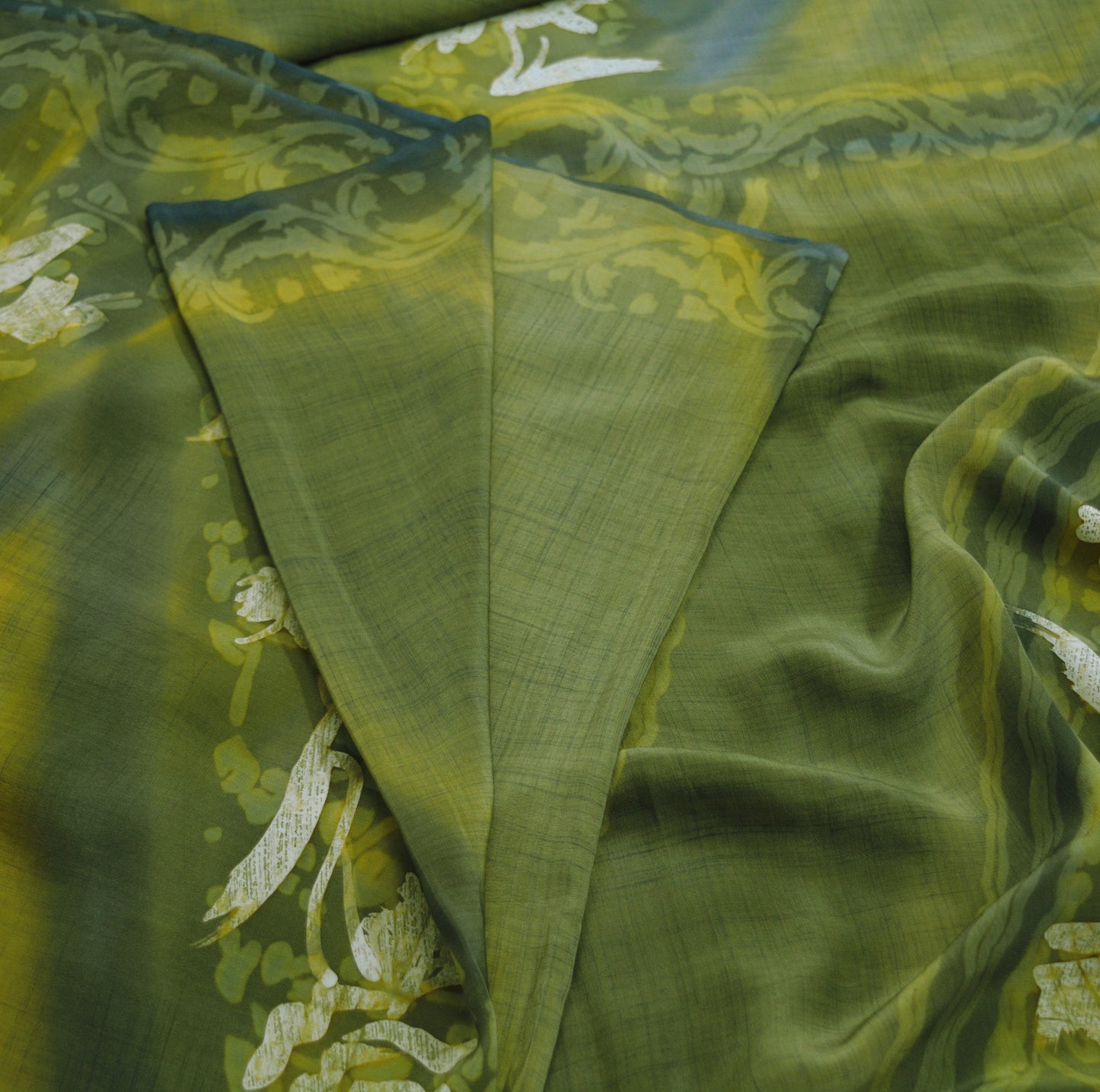 Indian Vintage Sari Green Pure Crepe Silk Printed Saree  5yard Sewing Floral Soft Craft Fabric Ethnic Wrap