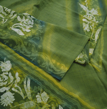 Indian Vintage Sari Green Pure Crepe Silk Printed Saree  5yard Sewing Floral Soft Craft Fabric Ethnic Wrap