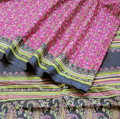 Indian Vintage Sari Purple & Blue Pure Silk Printed Saree Fabric 6yard Sewing Craft Fabric DressMaking  Soft Wrap Boho