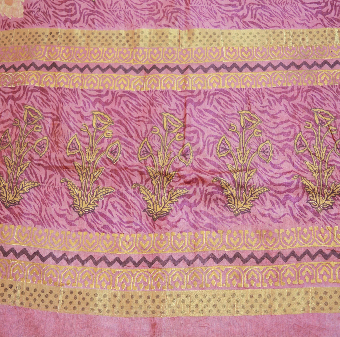 Indian Vintage Sari Pink Pure Tussar Silk Hand Woven/Hand Painted Sarees  Fabric 5Yard Sewing Ethnic