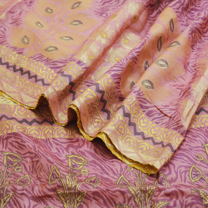 Indian Vintage Sari Pink Pure Tussar Silk Hand Woven/Hand Painted Sarees  Fabric 5Yard Sewing Ethnic