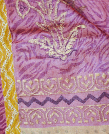 Indian Vintage Sari Pink Pure Tussar Silk Hand Woven/Hand Painted Sarees  Fabric 5Yard Sewing Ethnic