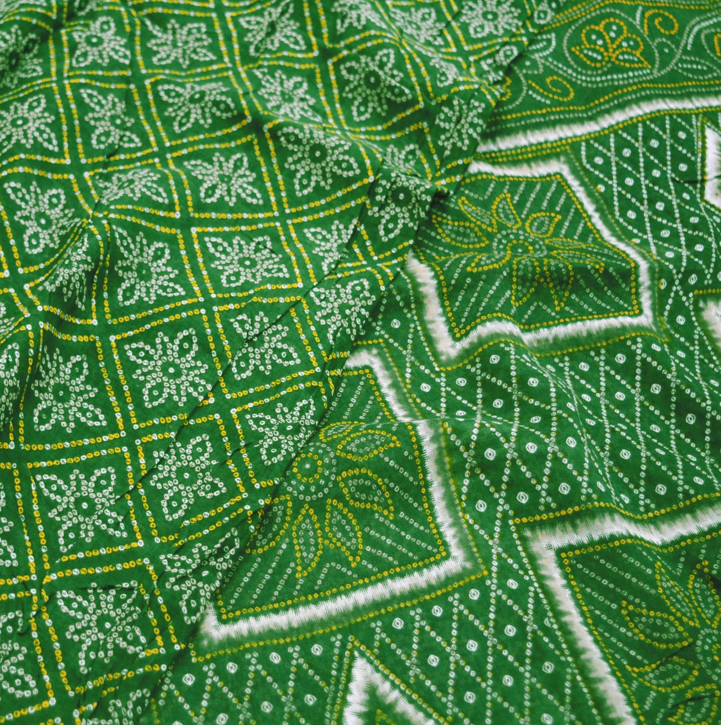 Indian Vintage Sari Green Pure Cotton Bandhani Printed Sarees Fabric 5yd Sewing Craft Fabric DressMaking Soft