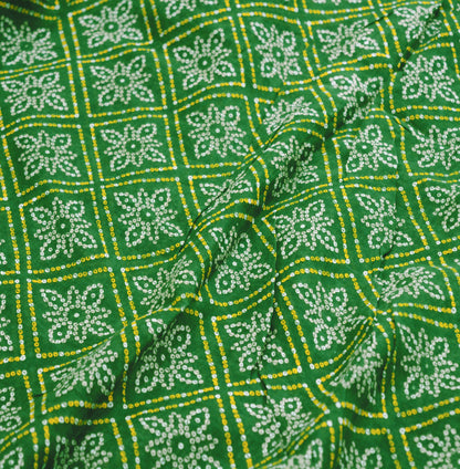 Indian Vintage Sari Green Pure Cotton Bandhani Printed Sarees Fabric 5yd Sewing Craft Fabric DressMaking Soft