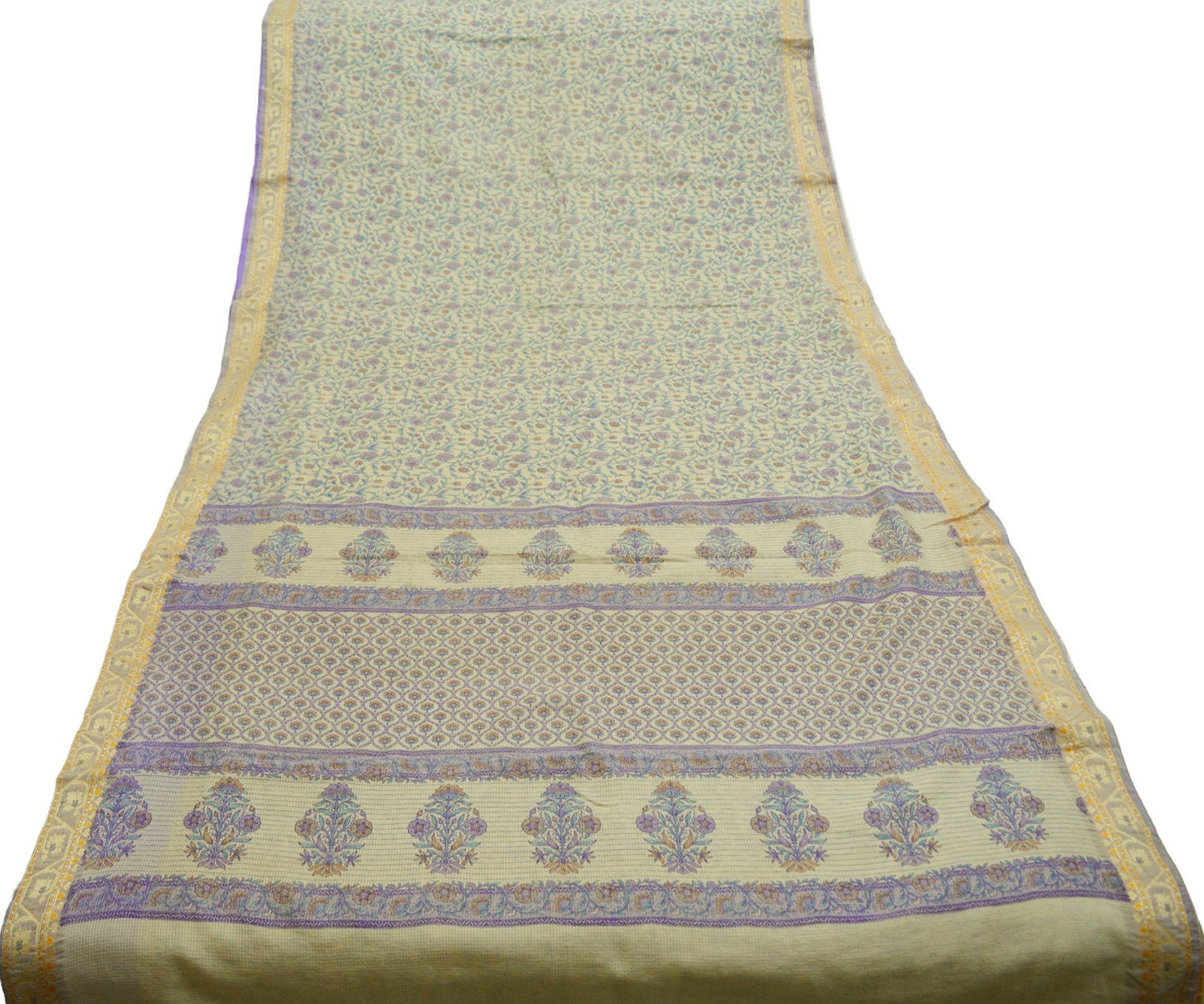 Vintage Sari Ivory Blend Silk Woven Printed Saree Fabric 5yard Sewing Soft Dress Designing Crafting