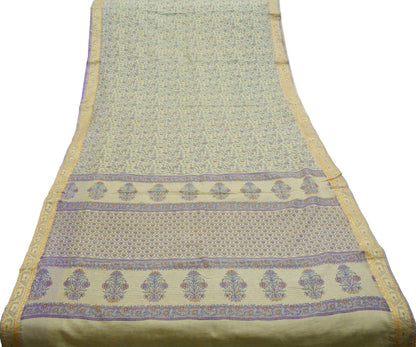 Vintage Sari Ivory Blend Silk Woven Printed Saree Fabric 5yard Sewing Soft Dress Designing Crafting