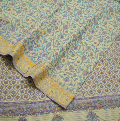 Vintage Sari Ivory Blend Silk Woven Printed Saree Fabric 5yard Sewing Soft Dress Designing Crafting