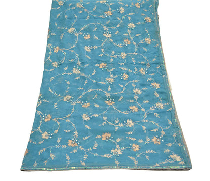 Indian Vintage Heavy Blue Dupatta Pure Georgette Silk Long Stole Hand Embroidered Scarf Zari