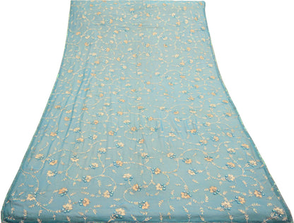 Indian Vintage Heavy Blue Dupatta Pure Georgette Silk Long Stole Hand Embroidered Scarf Zari