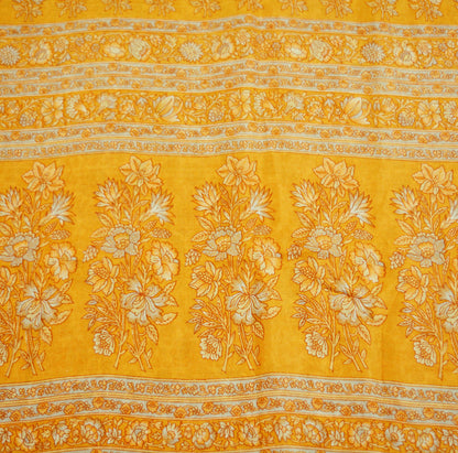 Indian Vintage Sari Ivory & Saffron Pure Silk Printed Saree Fabric 5yd Sewing Craft Fabric DressMaking Soft