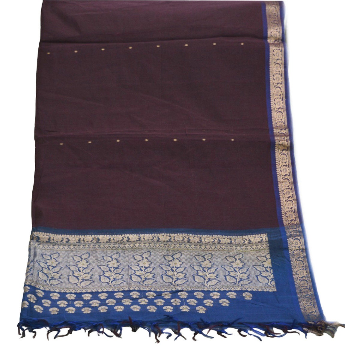 Indian Purple & Blue Vintage Dupatta Long Stole Woven Chanderi Silk Indian Scarves Veil Zari Soft Fringes Scarf Wrap Boho