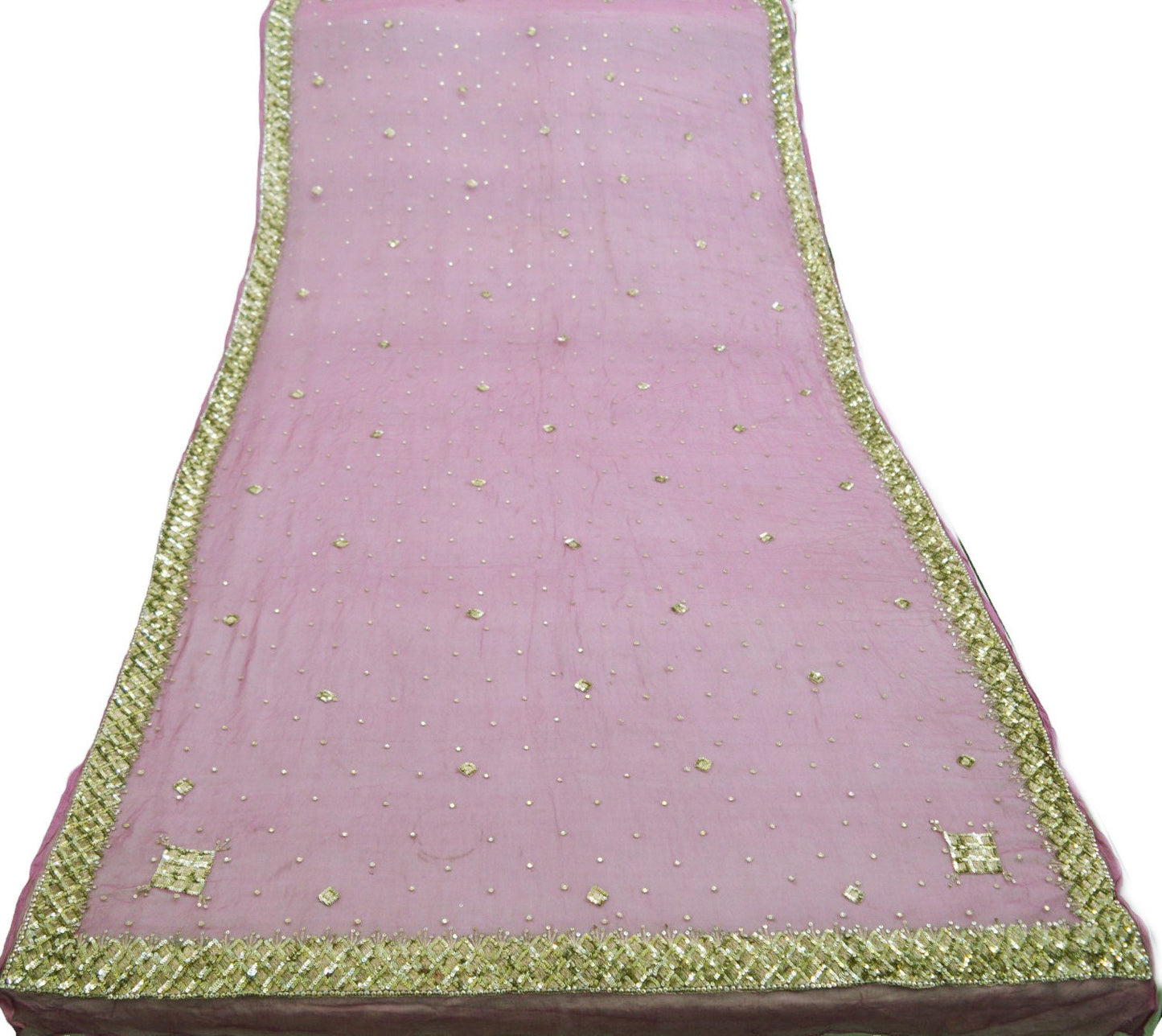 Indian Women Vintage Pink Dupatta Pure Chiffon silk Long Stole Hand Embroidered Hijab Scarves Veil Wrap soft Zardozi