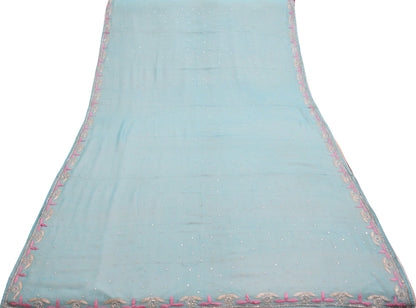 Indian Vintage Blue Dupatta Pure Georgette silk Long Stole Hand Embroidered Scarves Sequins Stole Zari