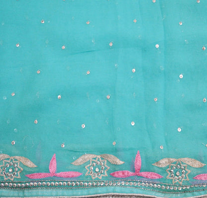 Indian Vintage Blue Dupatta Pure Georgette silk Long Stole Hand Embroidered Scarves Sequins Stole Zari