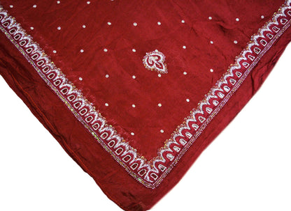 Indian Vintage Maroon Dupatta Pure silk Long Stole Hand Embroidered Scarves Sequins Stole Zari