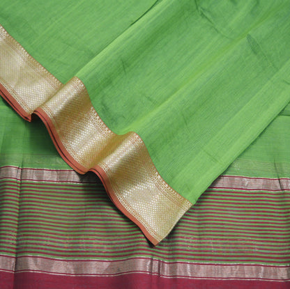 Indian Green Vintage Dupatta Long Stole Printed Woven Pure Chanderi Silk Indian Scarves Veil Golden Zari Soft Fringes