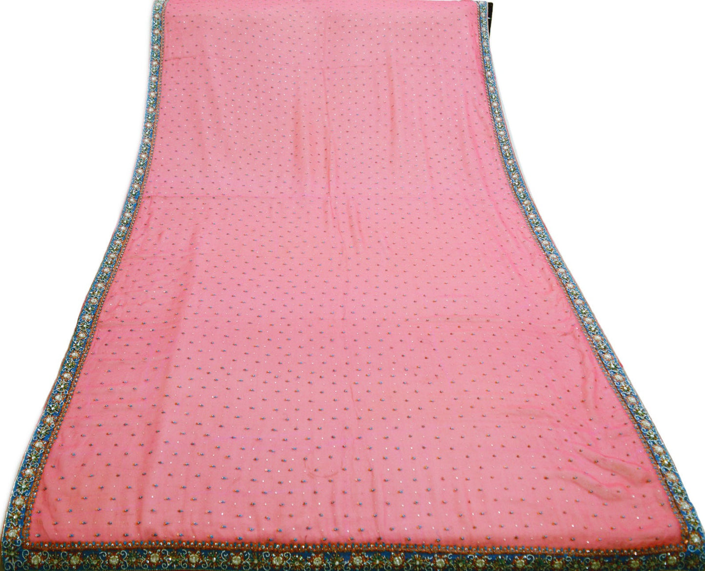 Indian Vintage Pink Dupatta Pure Georgette silk Long Stole Hand Embroidered Mukesh work Scarves Sequins Stole Zardozi/dabka