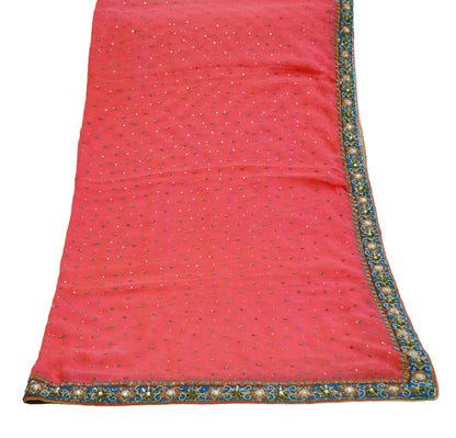 Indian Vintage Pink Dupatta Pure Georgette silk Long Stole Hand Embroidered Mukesh work Scarves Sequins Stole Zardozi/dabka