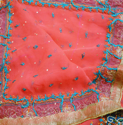 Indian Vintage Pink Dupatta Pure Georgette silk Long Stole Hand Embroidered Mukesh work Scarves Sequins Stole Zardozi/dabka