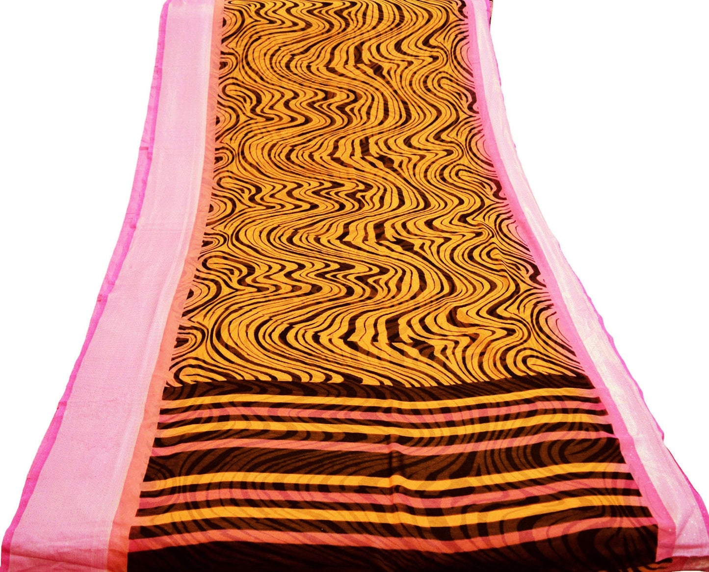 Indian Women Vintage Sari Black & Saffron Georgette Printed Saree Sewing 5yard Soft Craft Wrap Boho