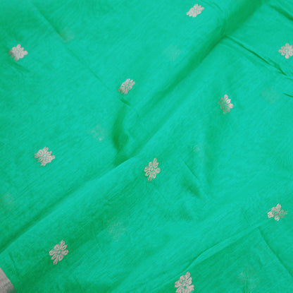 Indian Green Vintage Dupatta Long Stole Printed Woven Pure Chanderi Silk Indian Scarves Veil Golden Zari Soft Fringes