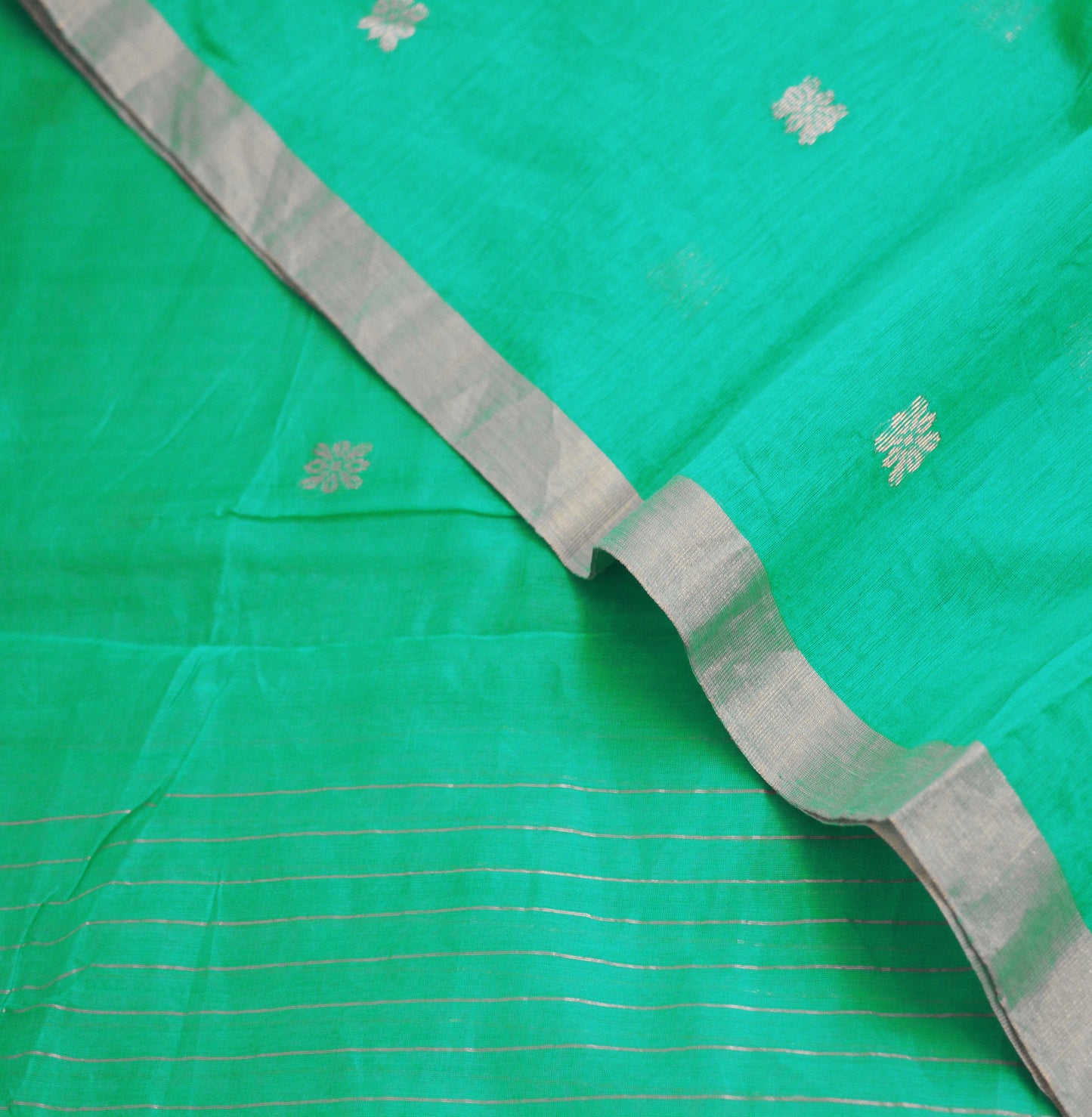 Indian Green Vintage Dupatta Long Stole Printed Woven Pure Chanderi Silk Indian Scarves Veil Golden Zari Soft Fringes