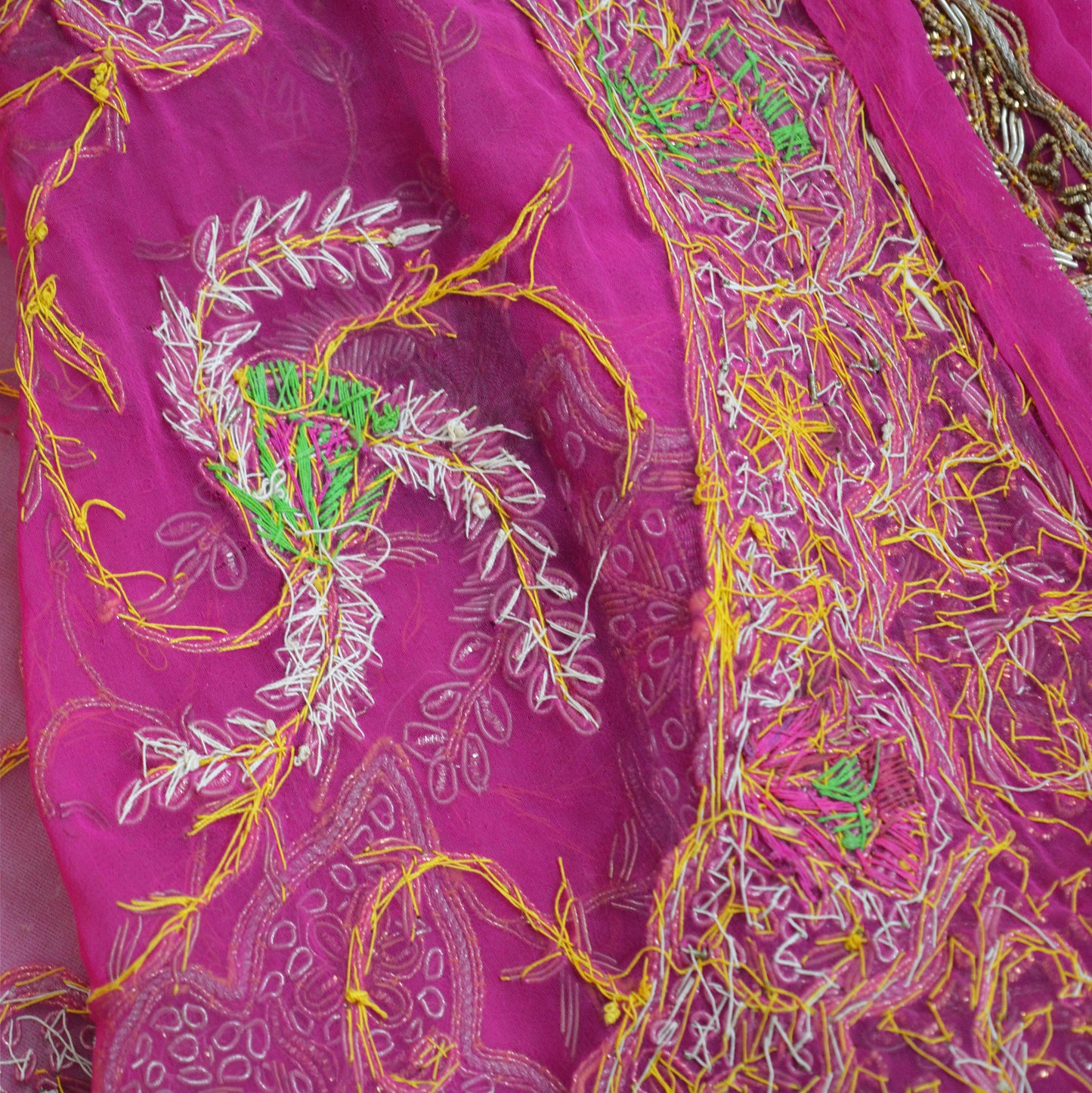 Indian Vintage Heavy Pink Dupatta American Georgette Long Stole Hand Embroidered Scarf Zari Zardozi