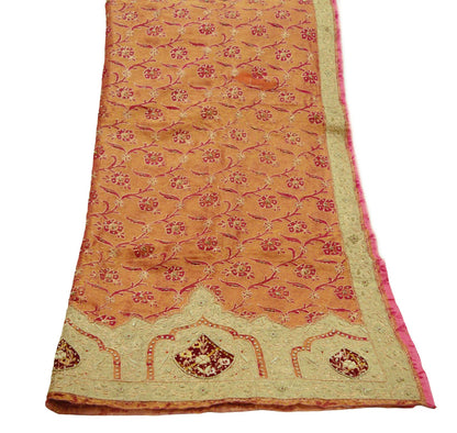 Indian Vintage Heavy Saffron Dupatta Pure Tissue Silk Long Stole Hand Embroidered Scarves Zari Zardozi/Dabka