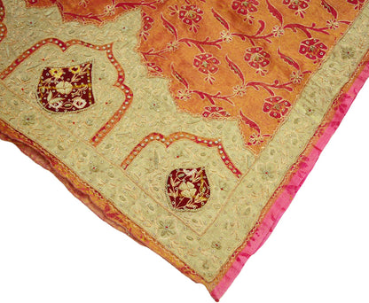 Indian Vintage Heavy Saffron Dupatta Pure Tissue Silk Long Stole Hand Embroidered Scarves Zari Zardozi/Dabka