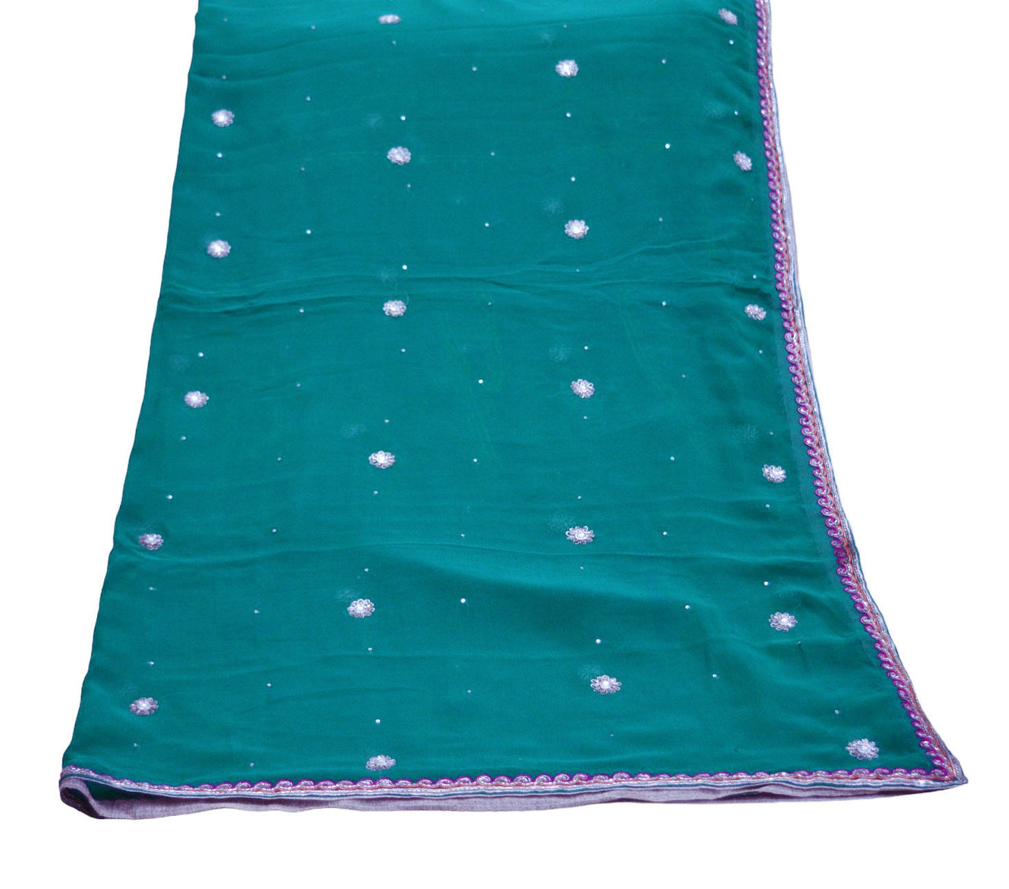 Indian Vintage Green Dupatta Pure Georgette silk Long Stole Hand Embroidered Mukesh work Scarves Sequins Stole Zardozi/dabka