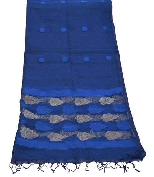 Women Indian Vintage Blue Dupatta Long Stole Art silk Woven Dupatta Veil Scarves soft Boho Wrap Fringes