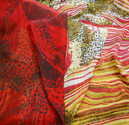 Indian Vintage Pure Chiffon Silk Leppard Printed Indian Sarees Craft Fabric Sewing 5Yard Soft Dress Making