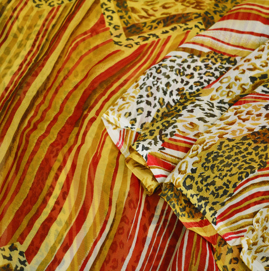 Indian Vintage Pure Chiffon Silk Leppard Printed Indian Sarees Craft Fabric Sewing 5Yard Soft Dress Making