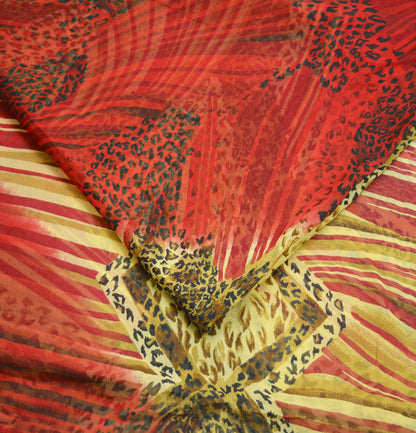 Indian Vintage Pure Chiffon Silk Leppard Printed Indian Sarees Craft Fabric Sewing 5Yard Soft Dress Making