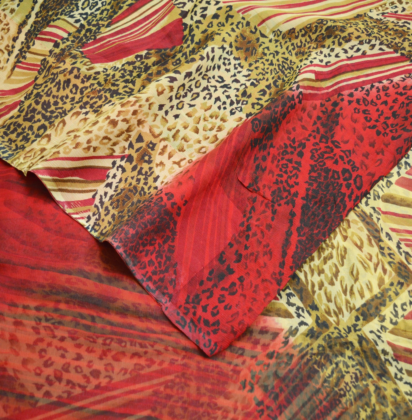 Indian Vintage Pure Chiffon Silk Leppard Printed Indian Sarees Craft Fabric Sewing 5Yard Soft Dress Making
