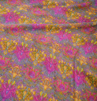 Indian Women Vintage Sari Brown  100% Pure Georgette Silk Printed Saree Sewing 5yard Soft Craft Floral Design Wrap Boho